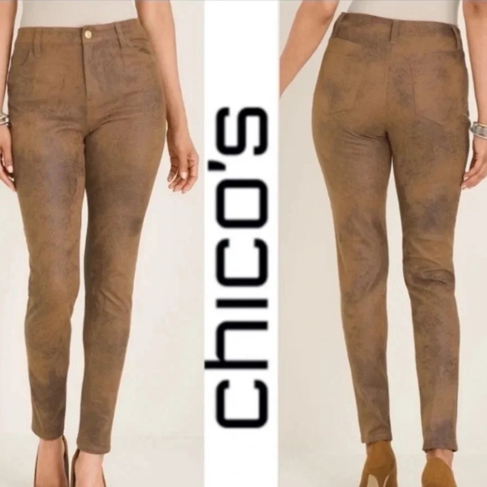 Chico’s Cognac Brown & Khaki Ultra Suede Skinny Style Pants